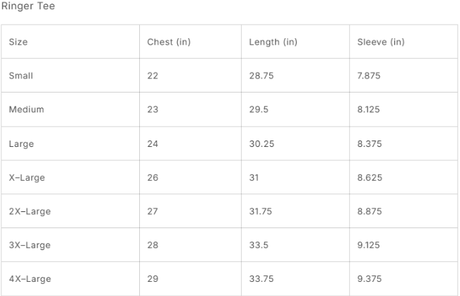 Size Guide Tees